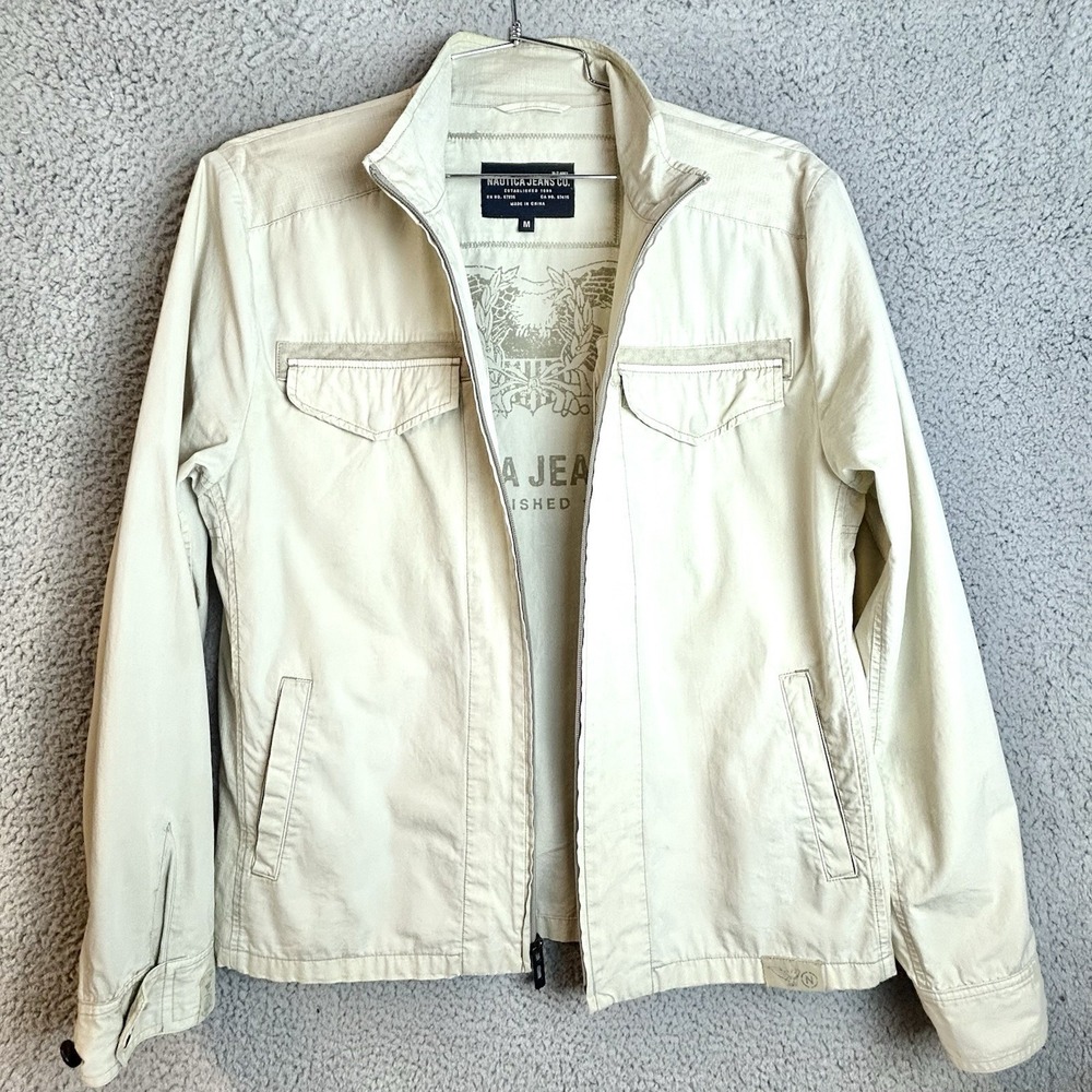 Vintage Nautica Jeans Co. Full Zip Y2K Jacket Size Medium Chore Shacket Beige